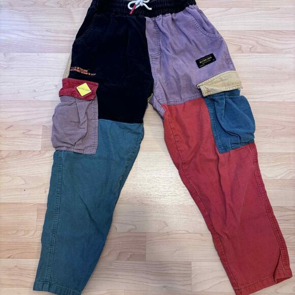 Aelfric Eden Pants Mens L Color Block Patchwork Corduroy 90s Hip Hop Cargo Baggy - Picture 1 of 4